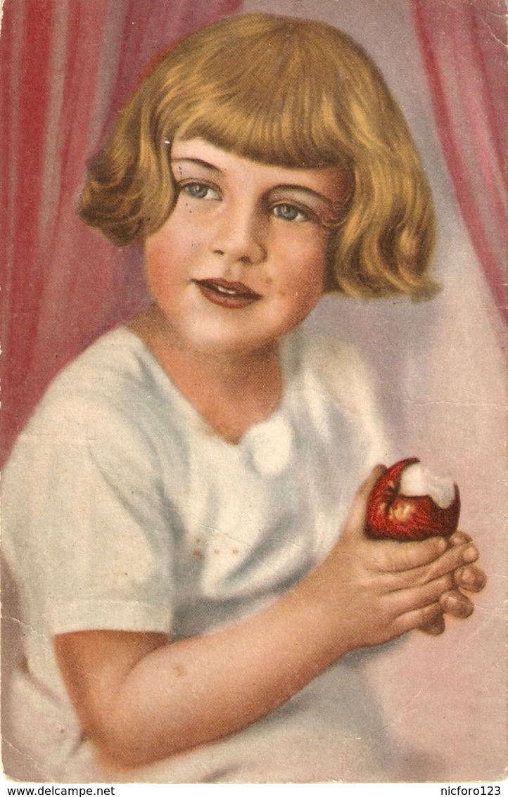 "Girl Eating An Apple" Fine Painting, Vintage German Postcard - Altri & Non Classificati