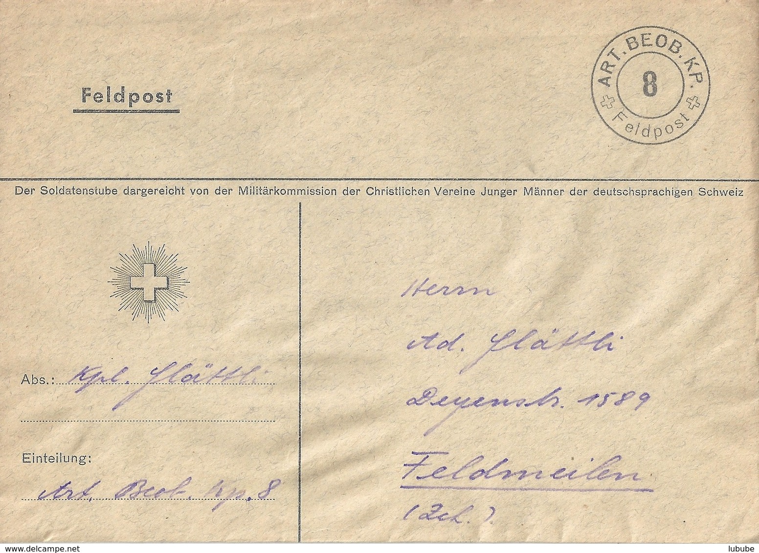 Feldpost Brief  "Art.Beob.Kp.8"           Ca. 1940 - Abstempelungen