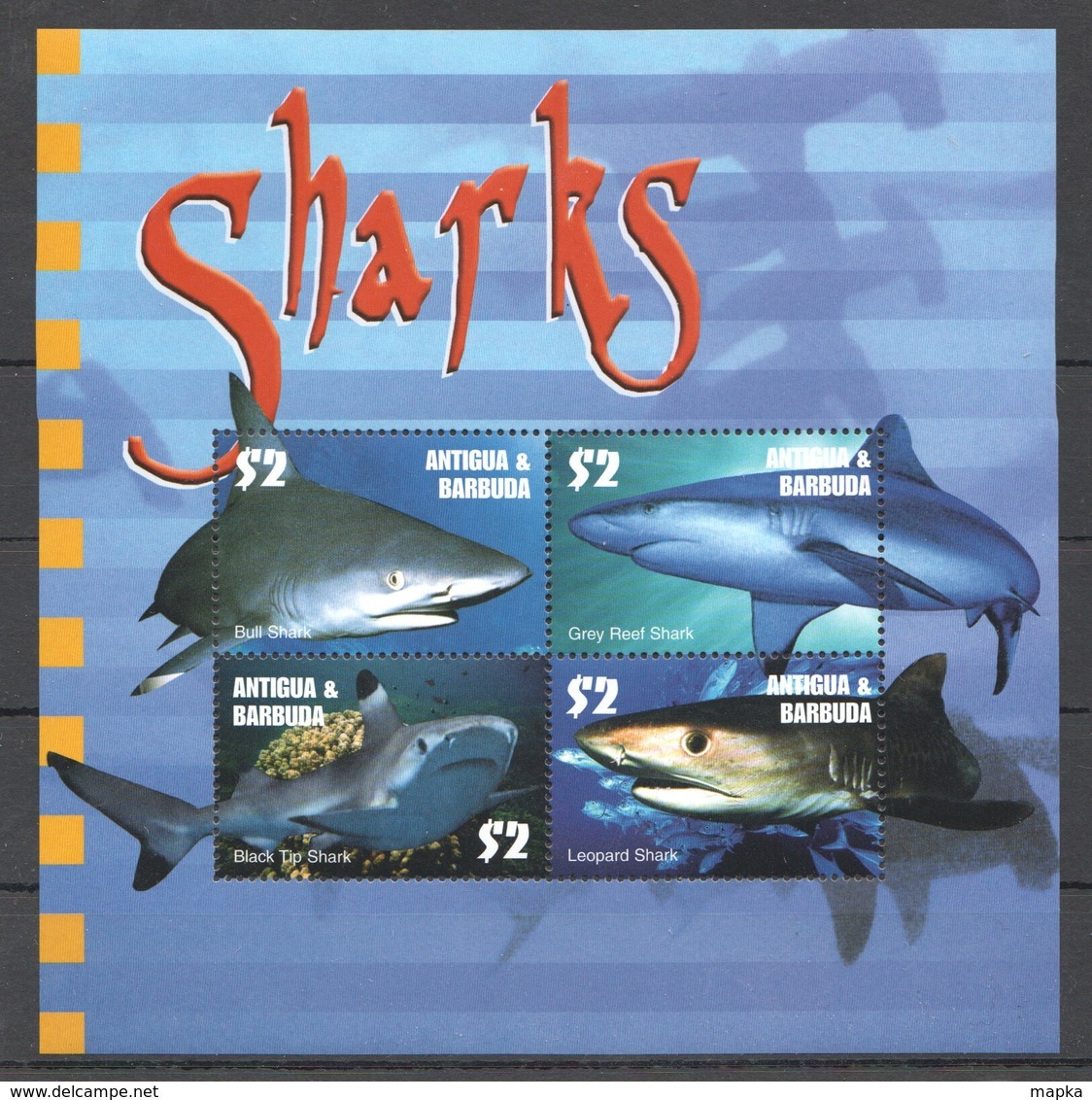 PK060 ANTIGUA & BARBUDA MARINE LIFE SHARKS 1KB MNH - Marine Life