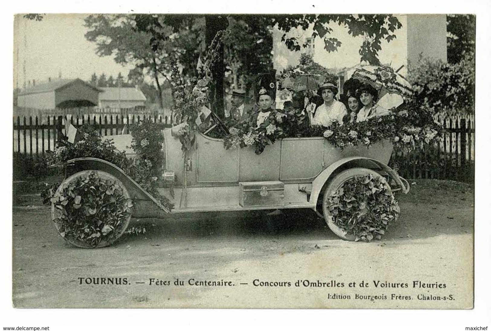 Tournus - Fêtes Du Centenaire - Concours D'Ombrelles Et De Voitures Fleuries (devant La Gare) Circulé 1915, Sous Envelop - Altri & Non Classificati