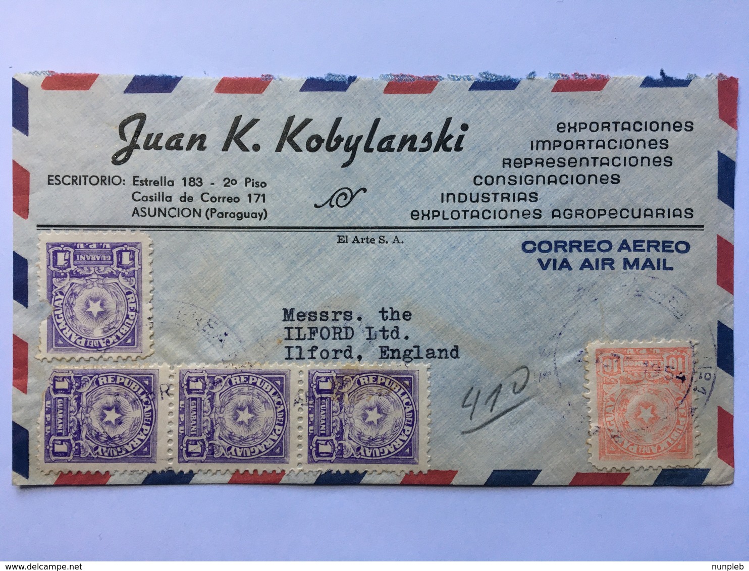 PARAGUAY 1950`s Air Mail Cover Asuncion To England - Paraguay