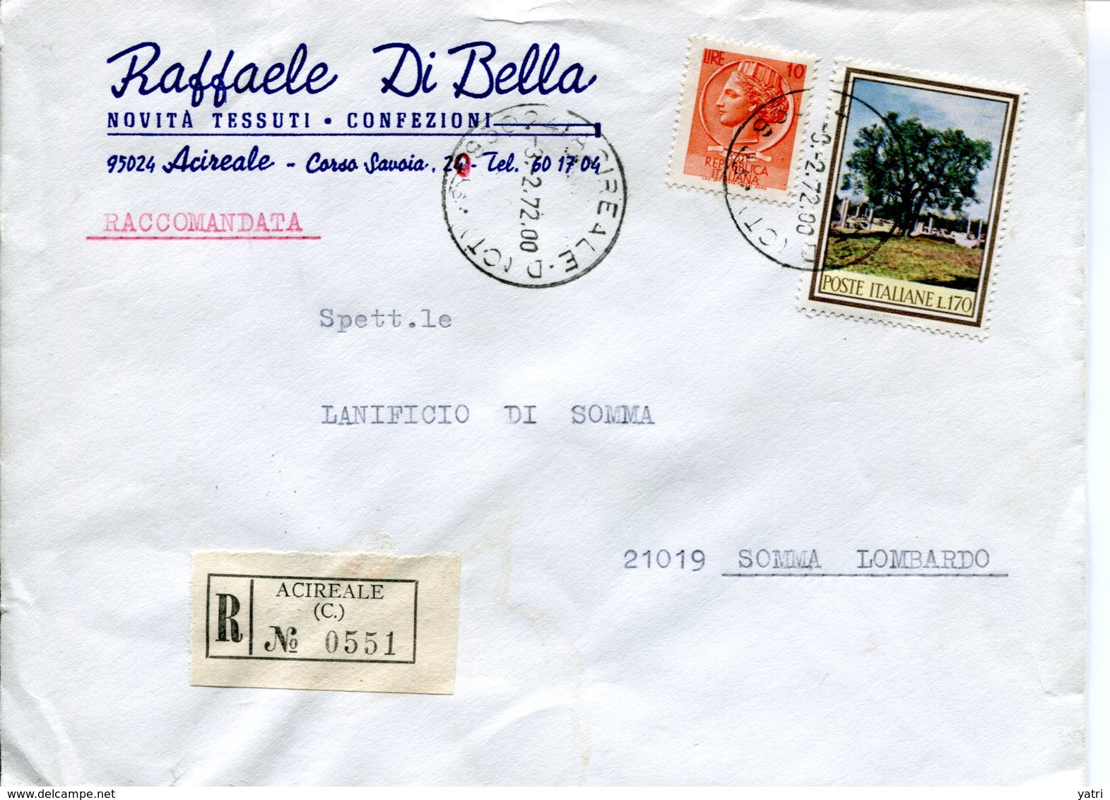Italia (1972) - Raccomandata Da Acireale (CT) - 1971-80: Storia Postale