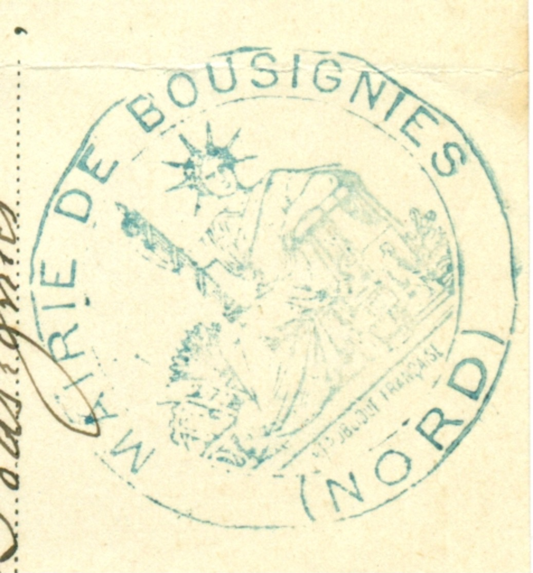 Changement Domicile 1909. Bousignies (Nord) Vers Bersillies L’Abbaye Belgique. - Documents Historiques