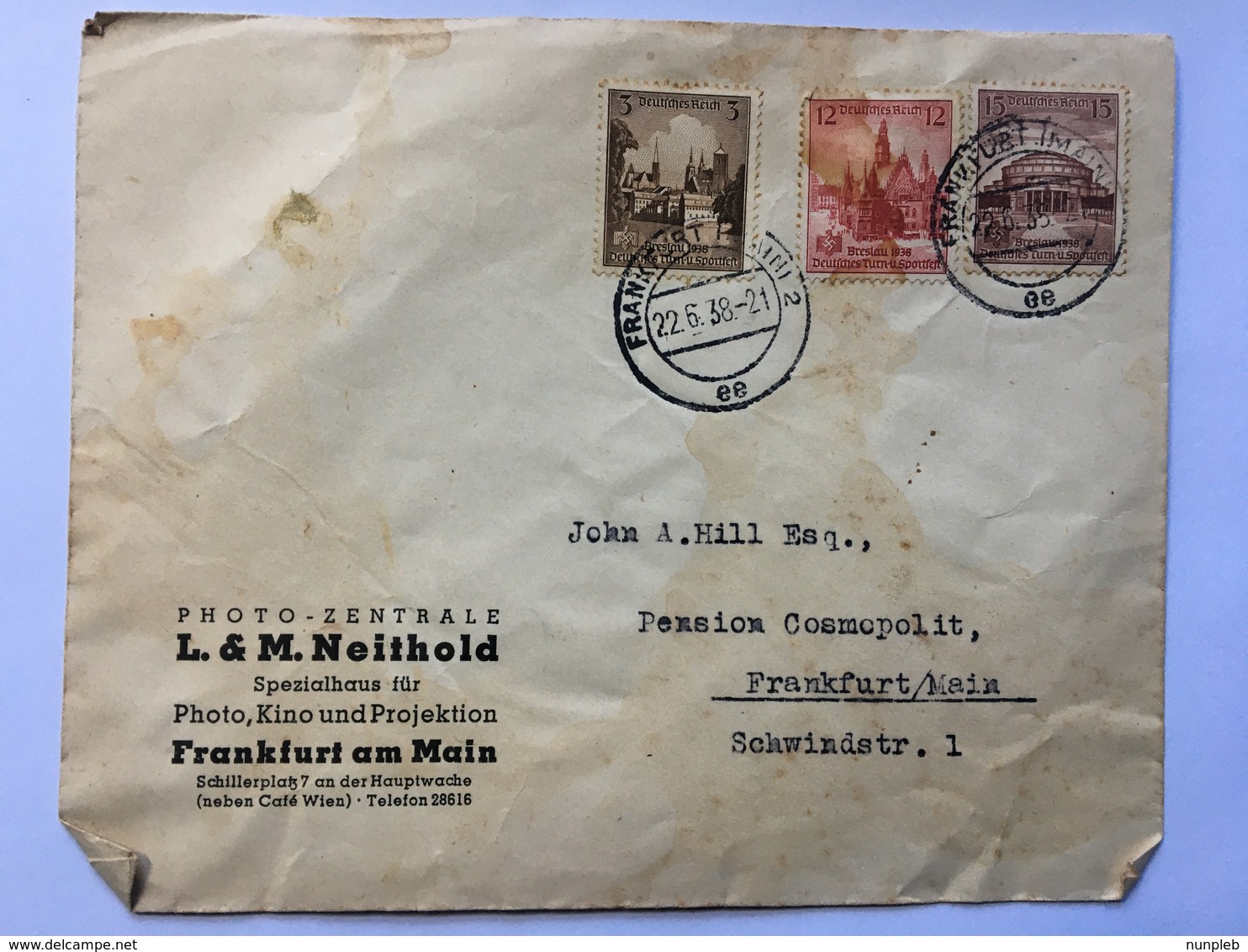 GERMANY 1938 Cover Frankfurt Internal - Briefe U. Dokumente