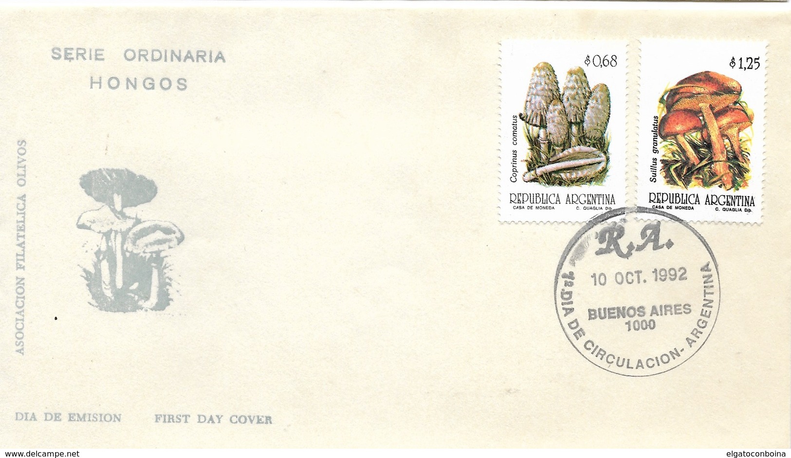 ARGENTINA 1992 SERIE HONGOS MUSHROOMS 2 VALUES ON FIRST DAY COVER FDC SPD - FDC