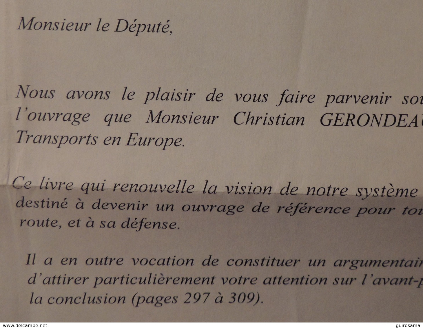 Lettre Argumentée De L'entreprise Colas De 1996 Adressée à Georges Marchais D'un Livre Sur Les Transports - Autres & Non Classés