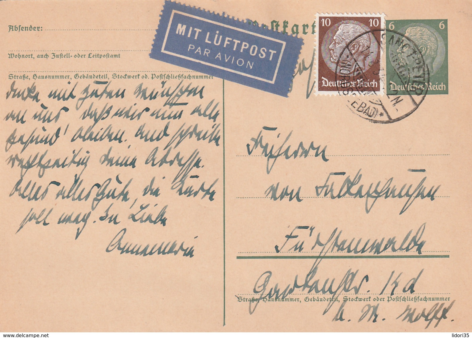 Deutsches Reich / 1934 / Postkarte Mit Zusatzfrankatur Per Luftpost, Stegstempel SANCT-PETER (5147) - Other & Unclassified