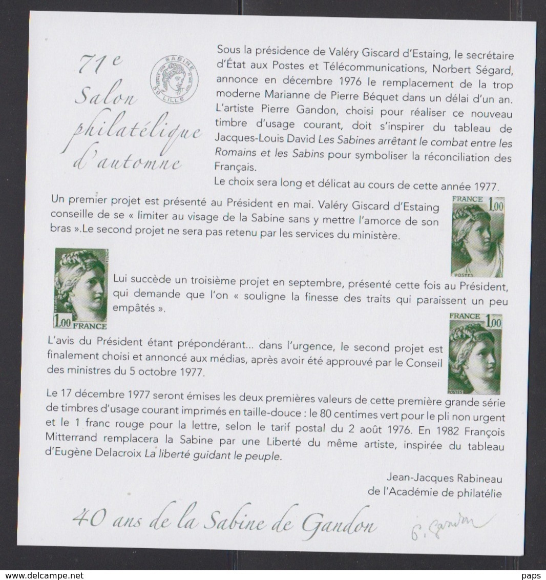 2017-N°F5179** 40ième ANNIVERSAIRE DE LA SABINE DE GANDON - Unused Stamps