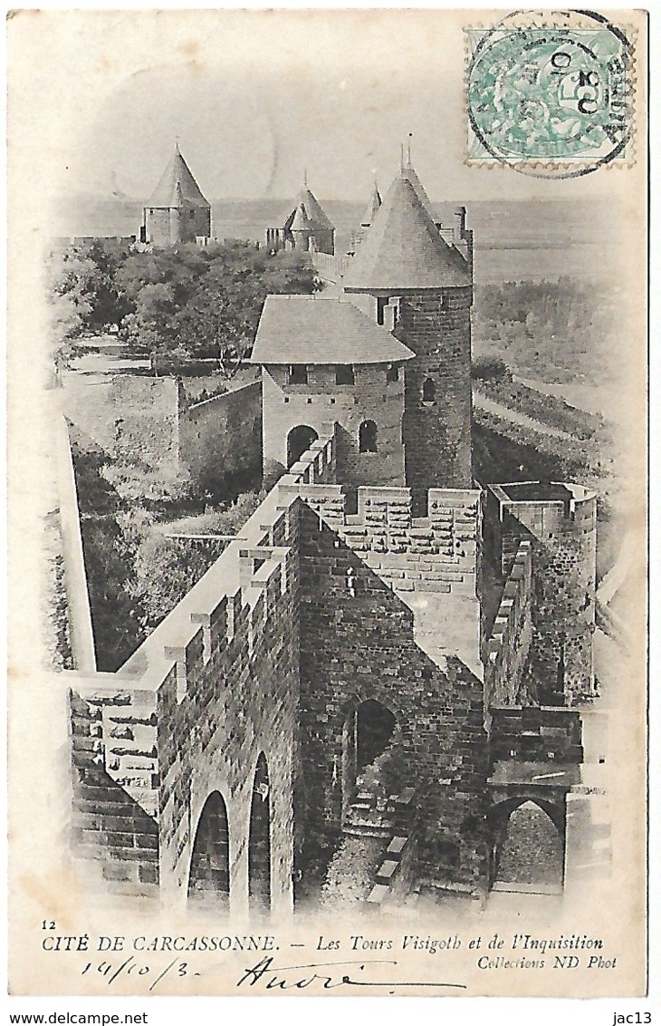 L170A_174 - Carcassonne - 12 Les Tours Visigoth Et De L'Inquisition - Carte Précurseur - Carcassonne