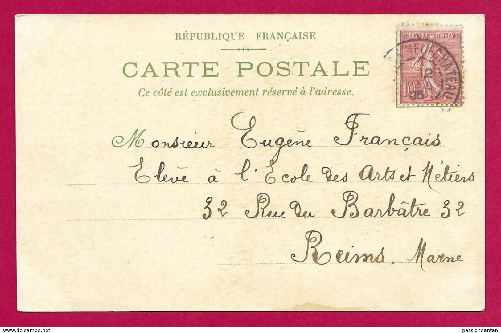 Écrit Postal Daté De 1905 - Reims - Destinataire Dénommé Eugène Français - École Arts Et Métiers - Brieven En Documenten