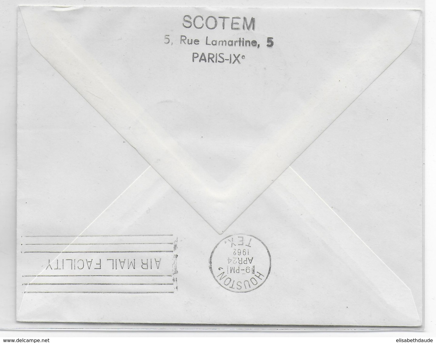 1962 - 1° VOL / FIRST FLIGHT - ENVELOPPE POSTE AERIENNE PARIS HOUSTON (USA) - Primeros Vuelos