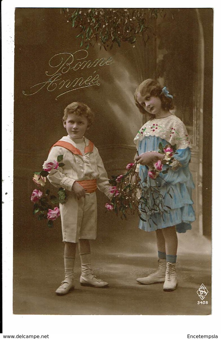 CPA-Carte Postale -France-Bonne Année Avec Un Couple D'enfants -1916-VM11655 - Nouvel An