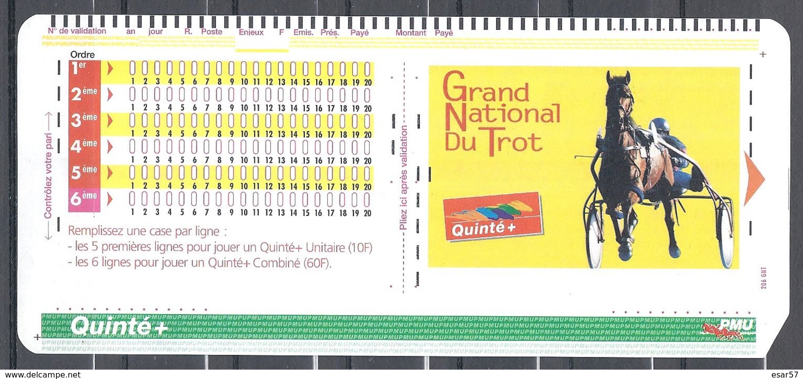 Le Plus Rare De Tous Ancien Ticket PMU : Grand National Du Trot  Pour Collectionneur Ou Déco BAR PMU - Collections