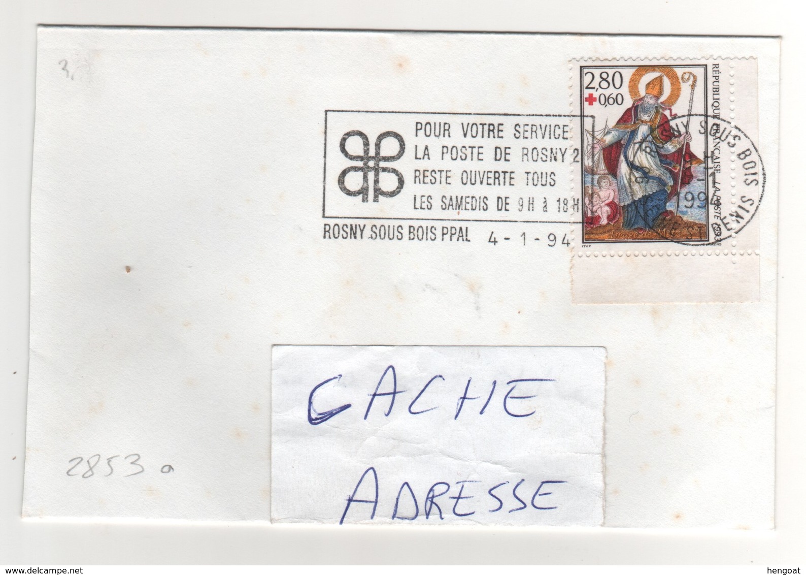 : Beau Timbre , Stamp  Yvert N° 2853 A " Croix Rouge ", De Carnet Avec Bord ,sur Lettre , Cover , Mail Du 04/01/1994 - Lettres & Documents