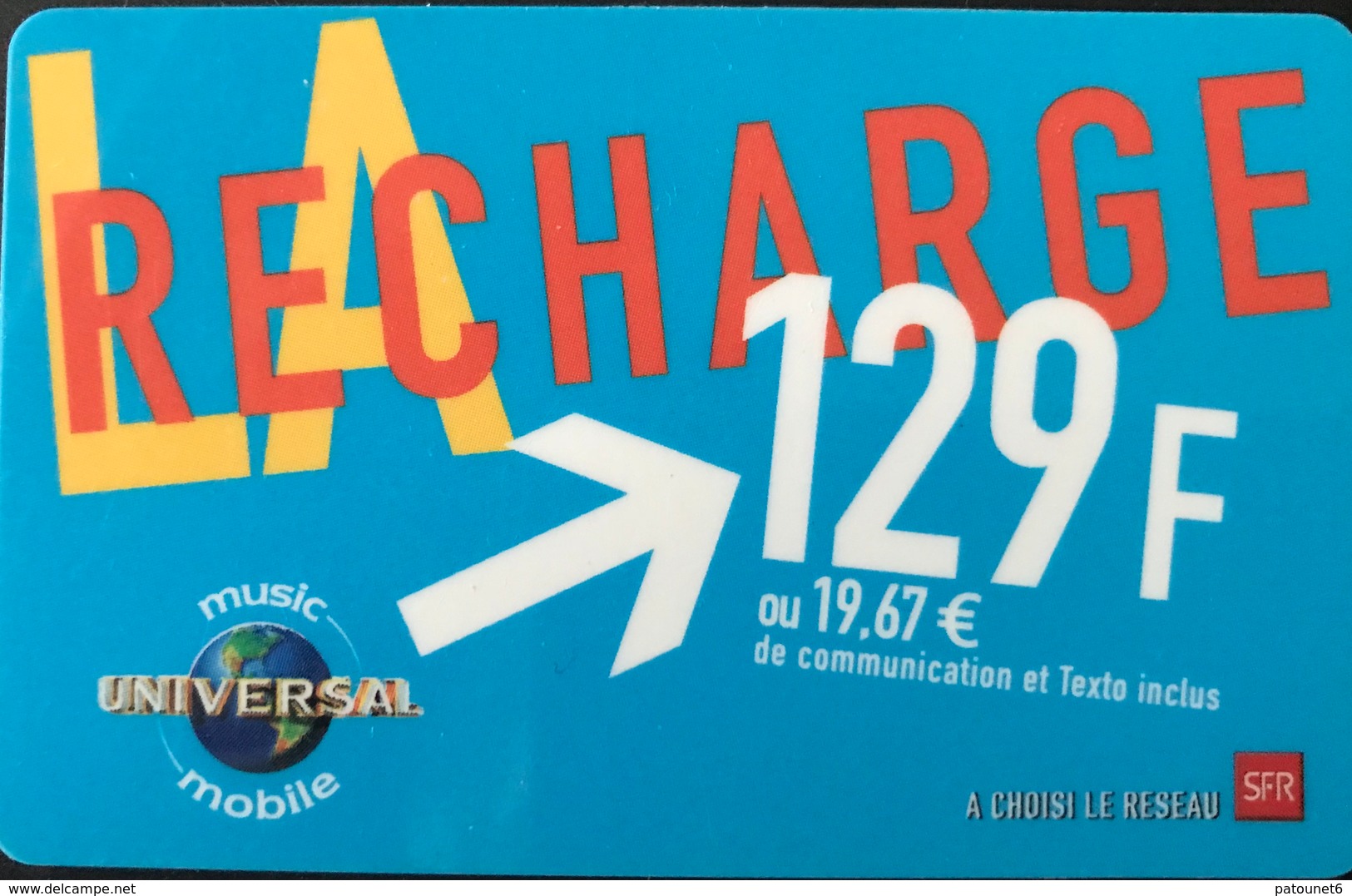 ANTILLES FRANCAISES - UNIVERSAL - SFR  - La RECHARGE 129 F (19,67 Euros) - Antillen (Französische)