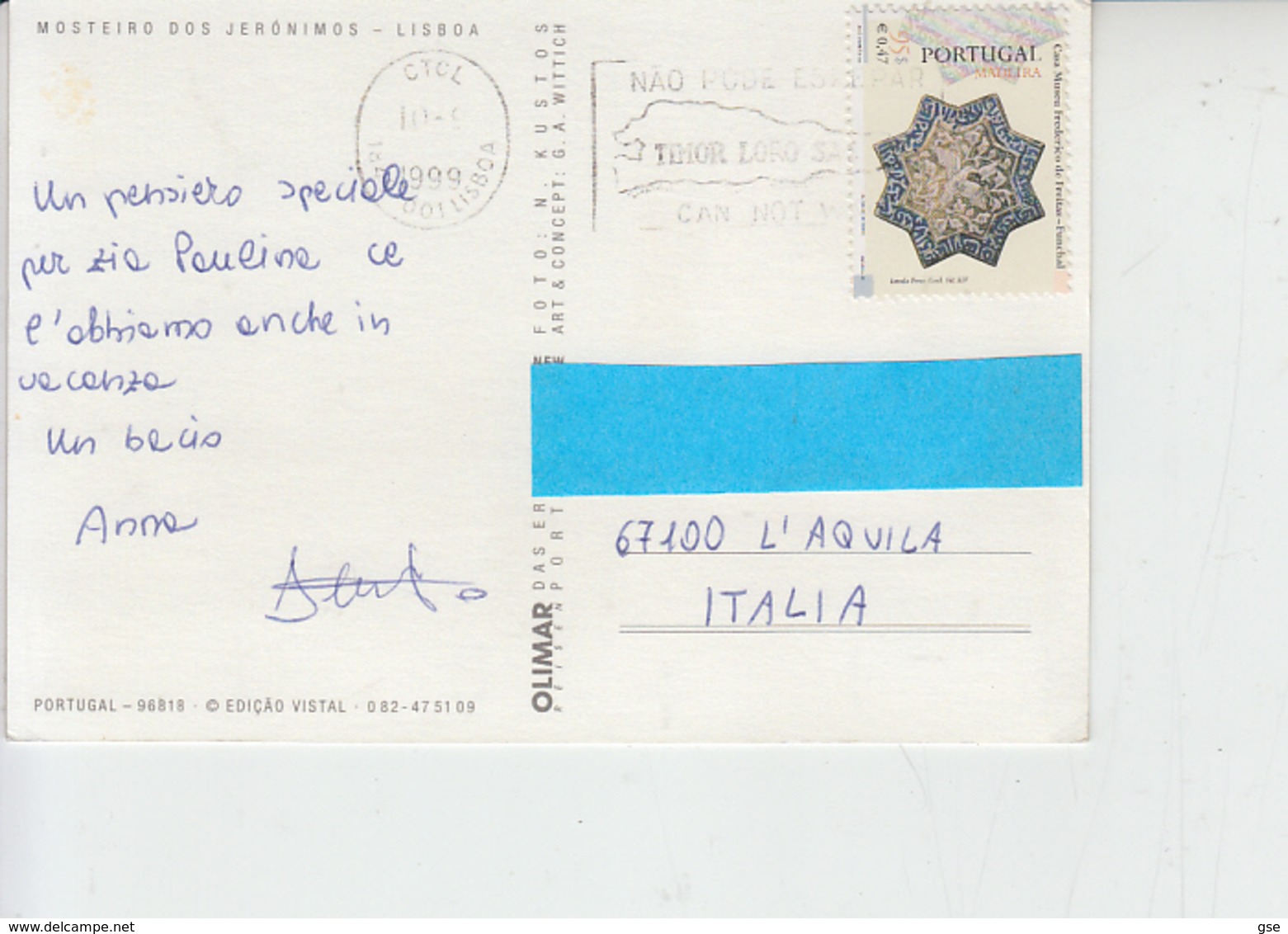 PORTOGALLO - MADEIRA  1999 - Unificato 141 - Cartolina - Azuleia - Madère