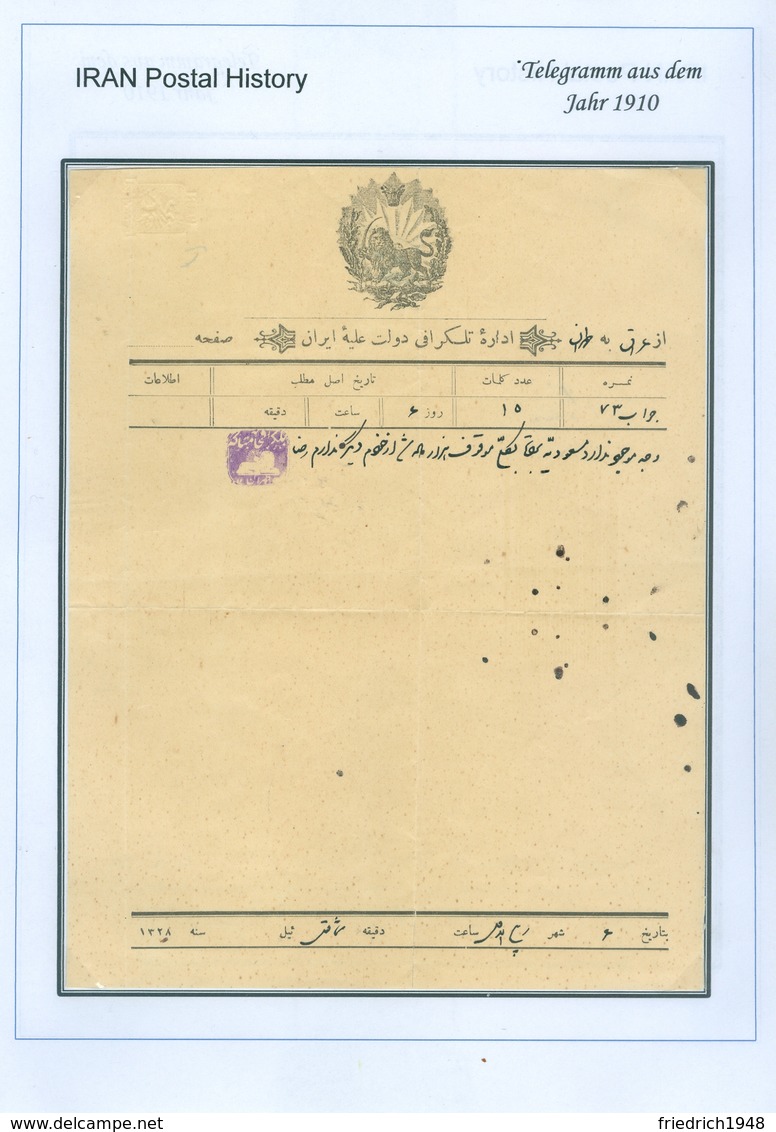 PERSIA - IRAN; Old Telegram From The Year 1910 - Iran