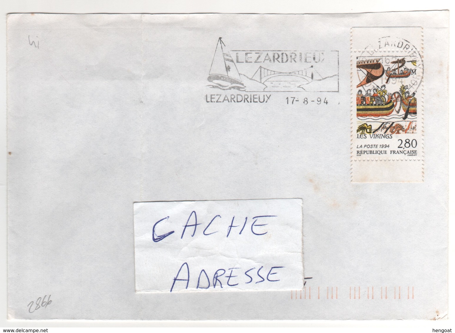 : Beau Timbre , Stamp  Yvert N° 2866 " Les Vikings " , Avec Bords , Sur Lettre , Cover , Mail Du 17/08/1994 - Lettres & Documents