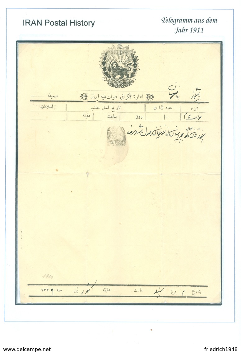 PERSIA - IRAN; Old Telegram From The Year 1911 - Irán