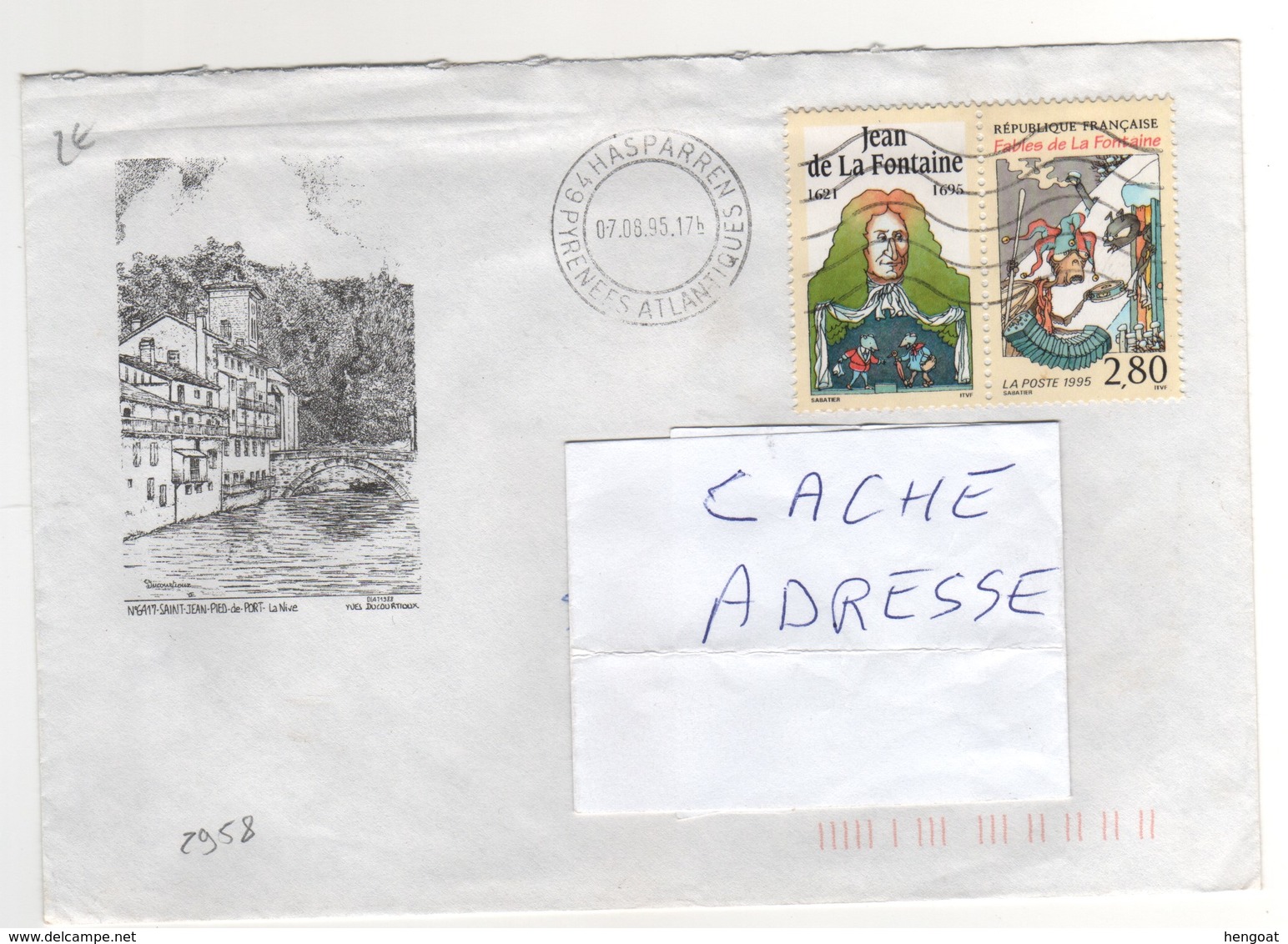 : Beau Timbre , Stamp  Yvert N° 2958 " Les Fables De La Fontaine " + Vignette , Sur Lettre , Cover , Mail Du 07/08/1995 - Lettres & Documents