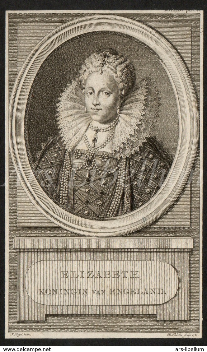 Gravure / Engraving / Queen Elizabeth I Of England / Elizabeth / Koningin Van Engeland / 1785 / R. Virkeles - Prenten & Gravure