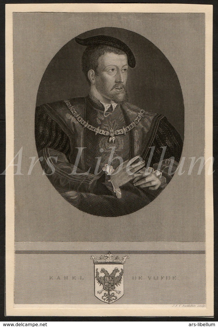 Gravure / Engraving / Keizer Karel V / Charles V / Holy Roman Emperor / Reckleben / Charles Quint - Prenten & Gravure