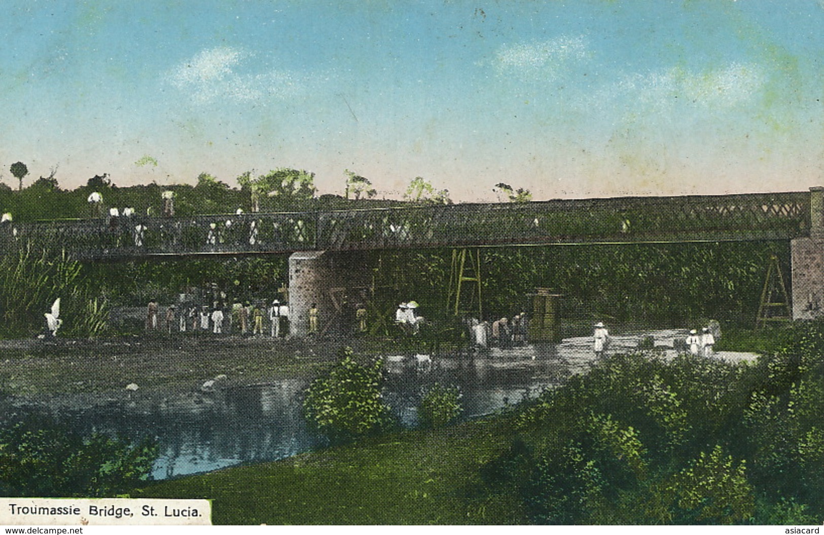 St Lucia Troumassie Bridge  Sent To Mélédo Sage Femme Langonnet Morbihan Hand Colored - St. Lucia