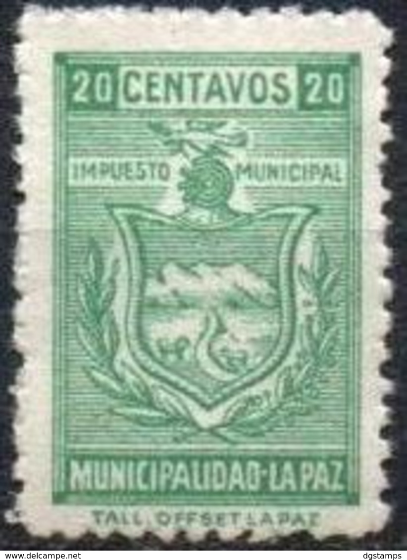 Bolivia 1960's **.H&A WA18. Impuesto Municipal La Paz. 20c. Verde Tall. Offset La Paz. - Bolivia