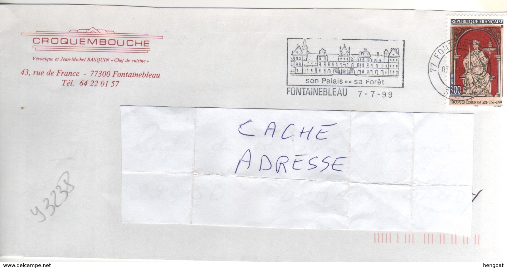 : Beau Timbre , Stamp  Yvert N°  3238 " Richard Coeur De Lion " Sur Lettre , Cover , Mail Du 07/07/1999 - Lettres & Documents