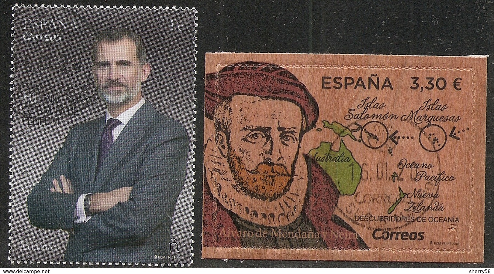 2018-ED. 5205 Y 5245- 50 Aniv. S.M. El Rey Felipe VI Y Desubridores De Oceanía. Álvaro De Mendaña Y Neira- USADO - Usados