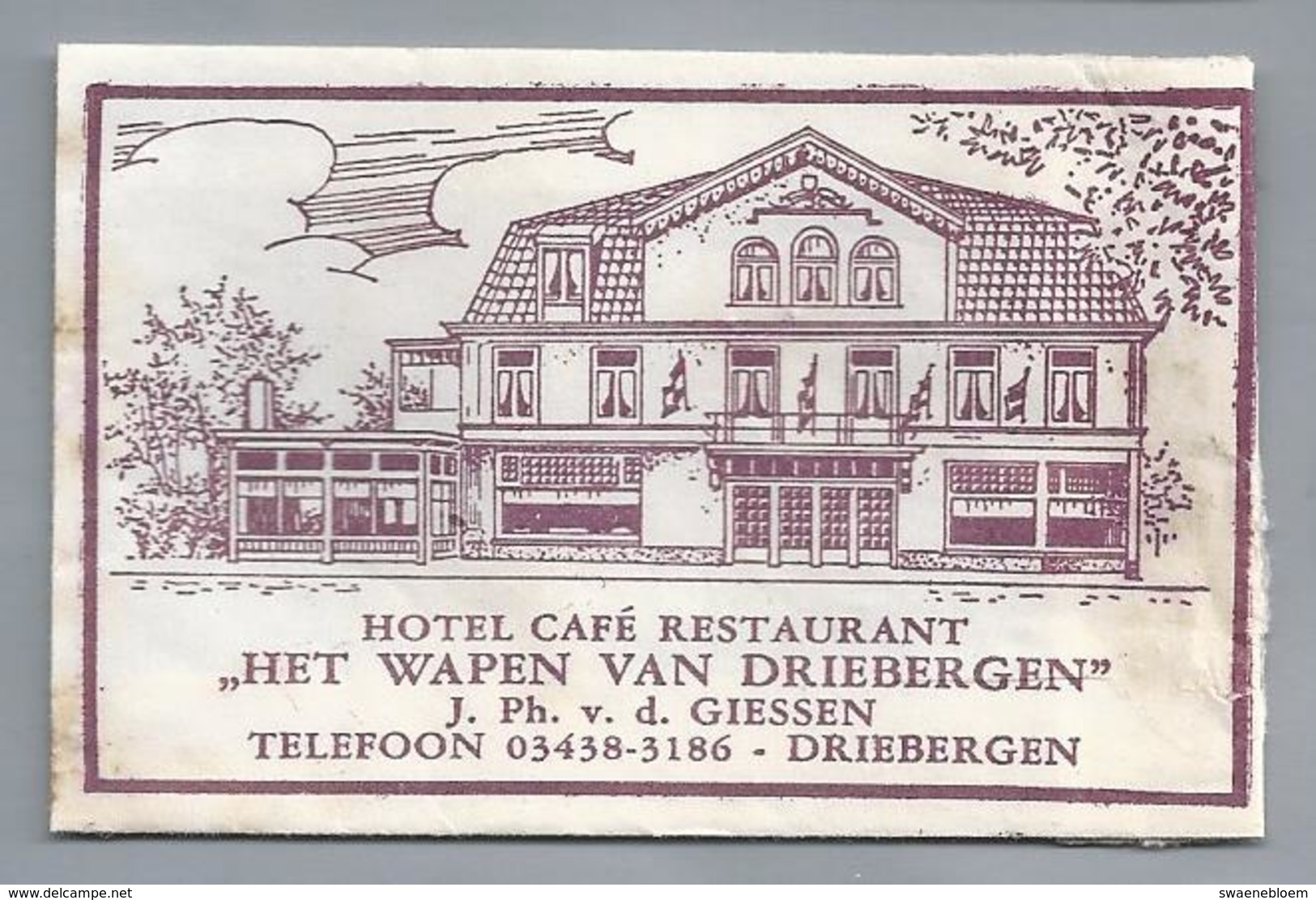 Suikerzakje.- DRIEBERGEN. HOTEL CAFÉ RESTAURANT - HET WAPEN VAN DRIEBERGEN -. Suiker Sucre Zucchero Zucker Sugar - Suiker