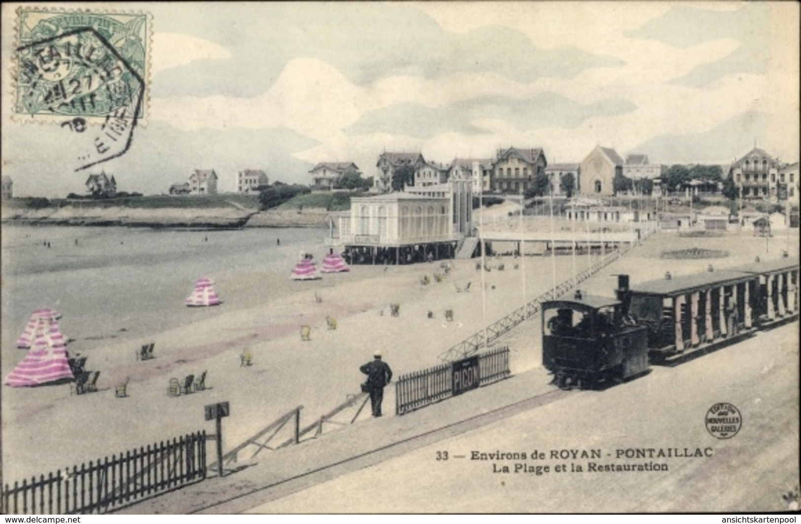 Cp Royan Charente Maritime, La Plage Et La Restauration, Liliputbahn - Autres & Non Classés