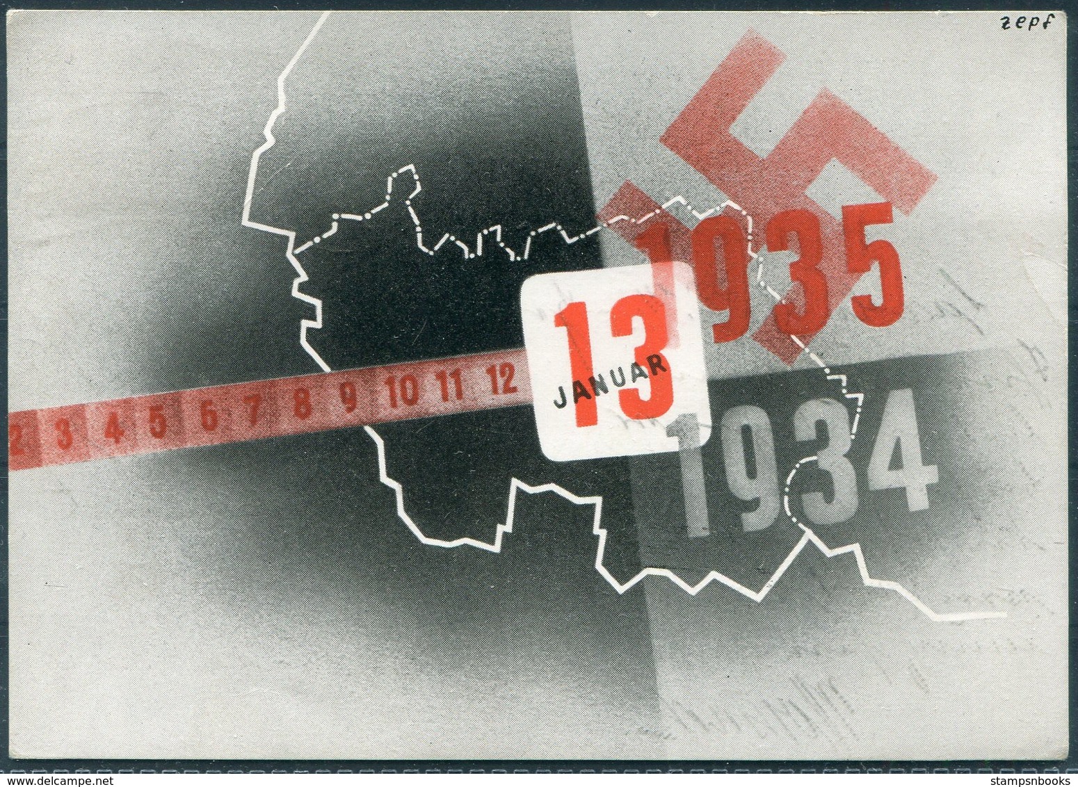 1935 Germany Saar Referendum Postcard. Saarbrucken - Hannover - Covers & Documents