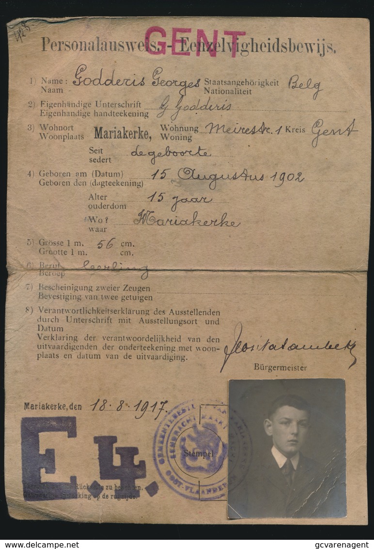 PERSONALAUSWEIS- EENZELVIGHEIDSBEWIJS  18.9.1917     2 SCANS - 1914-18