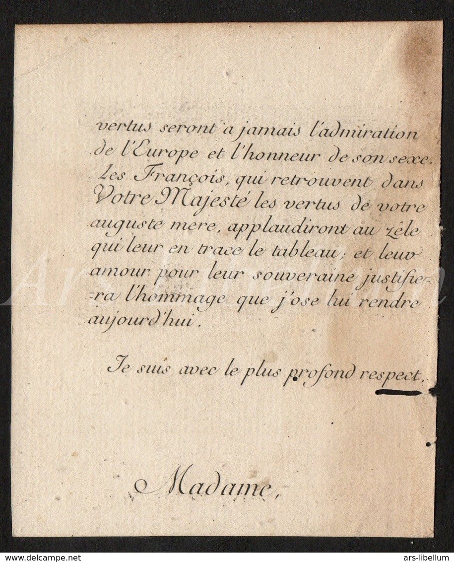 Gravure / Engraving / 1775 / Reine Des Français / Queen Consort Of France / Marie Antoinette / 2 Scans - Prenten & Gravure