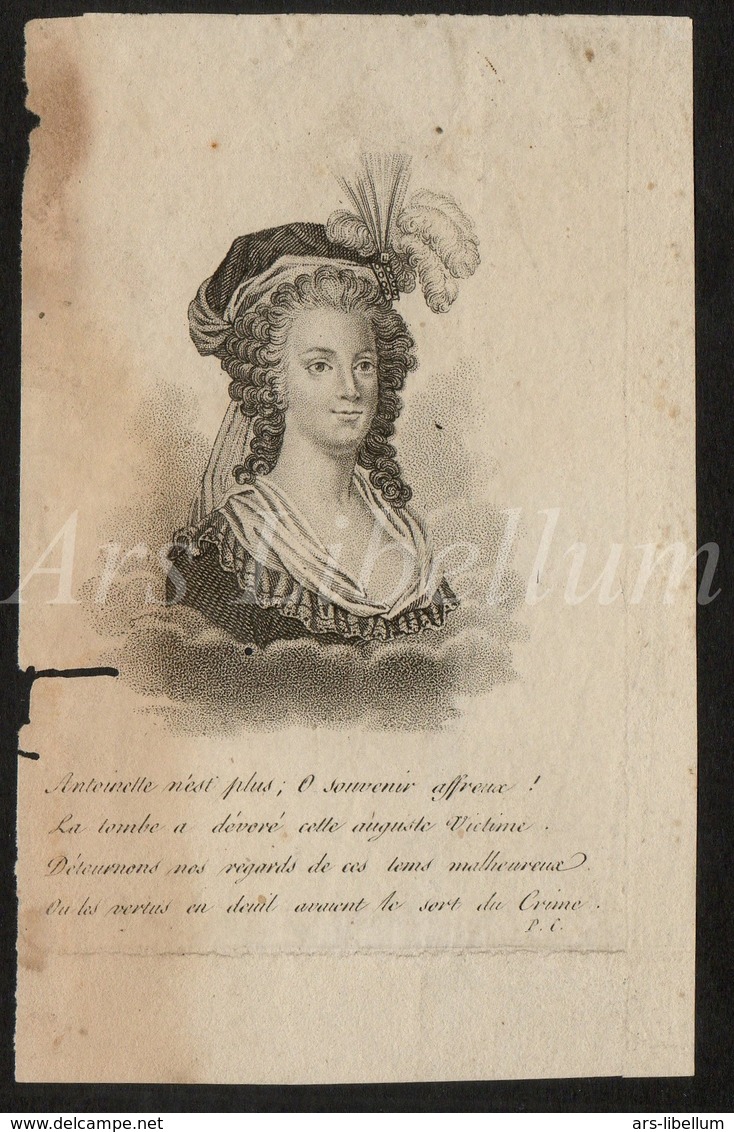 ❤️ Gravure / Engraving / Reine Des Français / Queen Consort Of France / Marie Antoinette / Souvenir Affreux - Prenten & Gravure