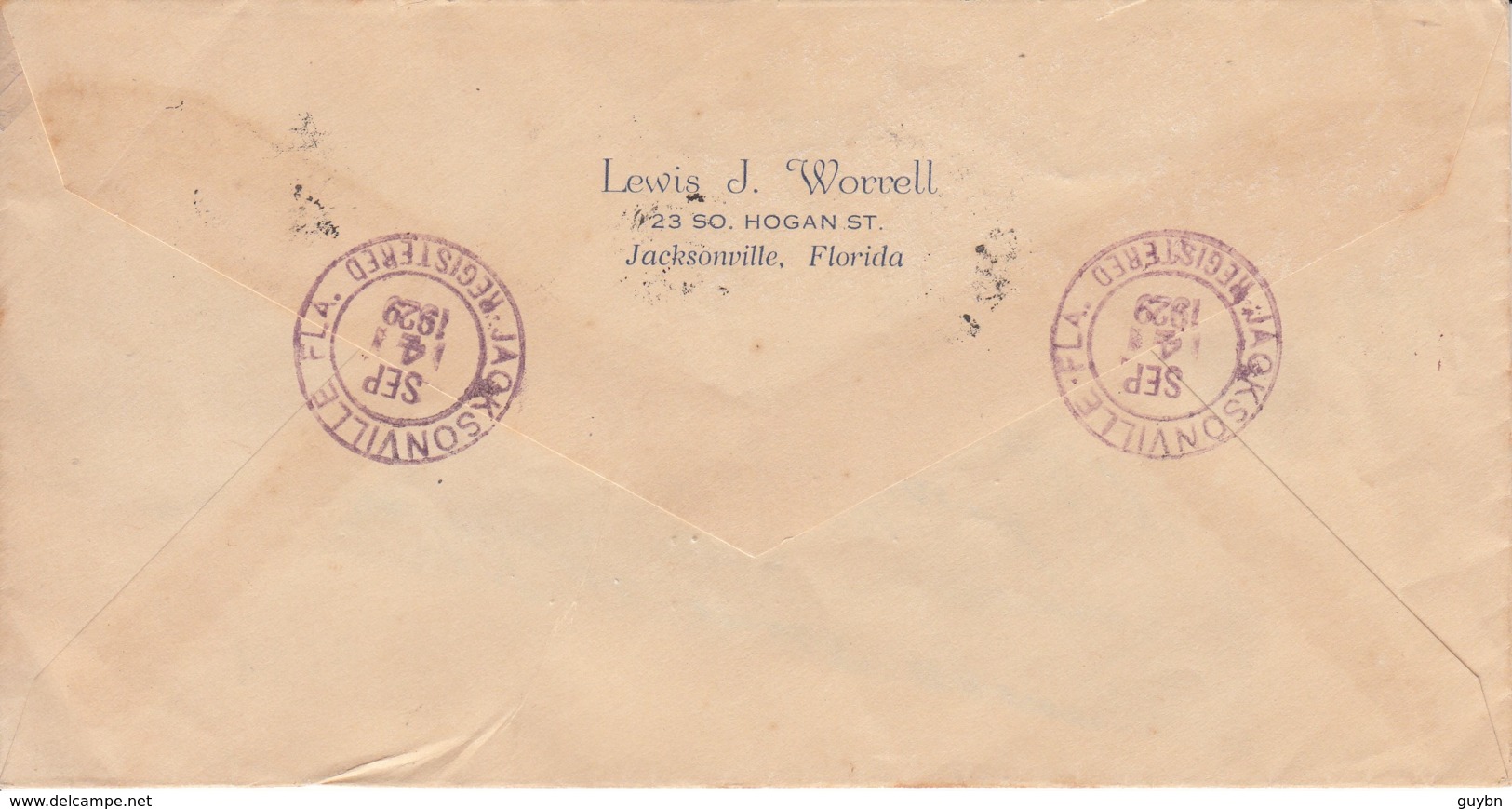 . US Fancy Registered Recommadée XX Th ..soleil Sur Enveloppe .. Jacksonville - Covers & Documents