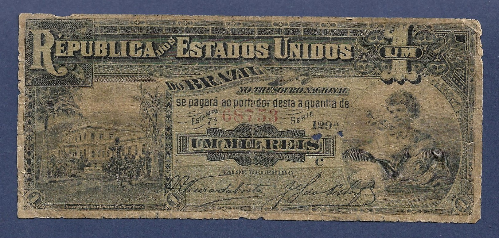 Brazil Brasil 1 Mil Reis 1891 E. 07 P3b First Issue BC Fine - Brasil