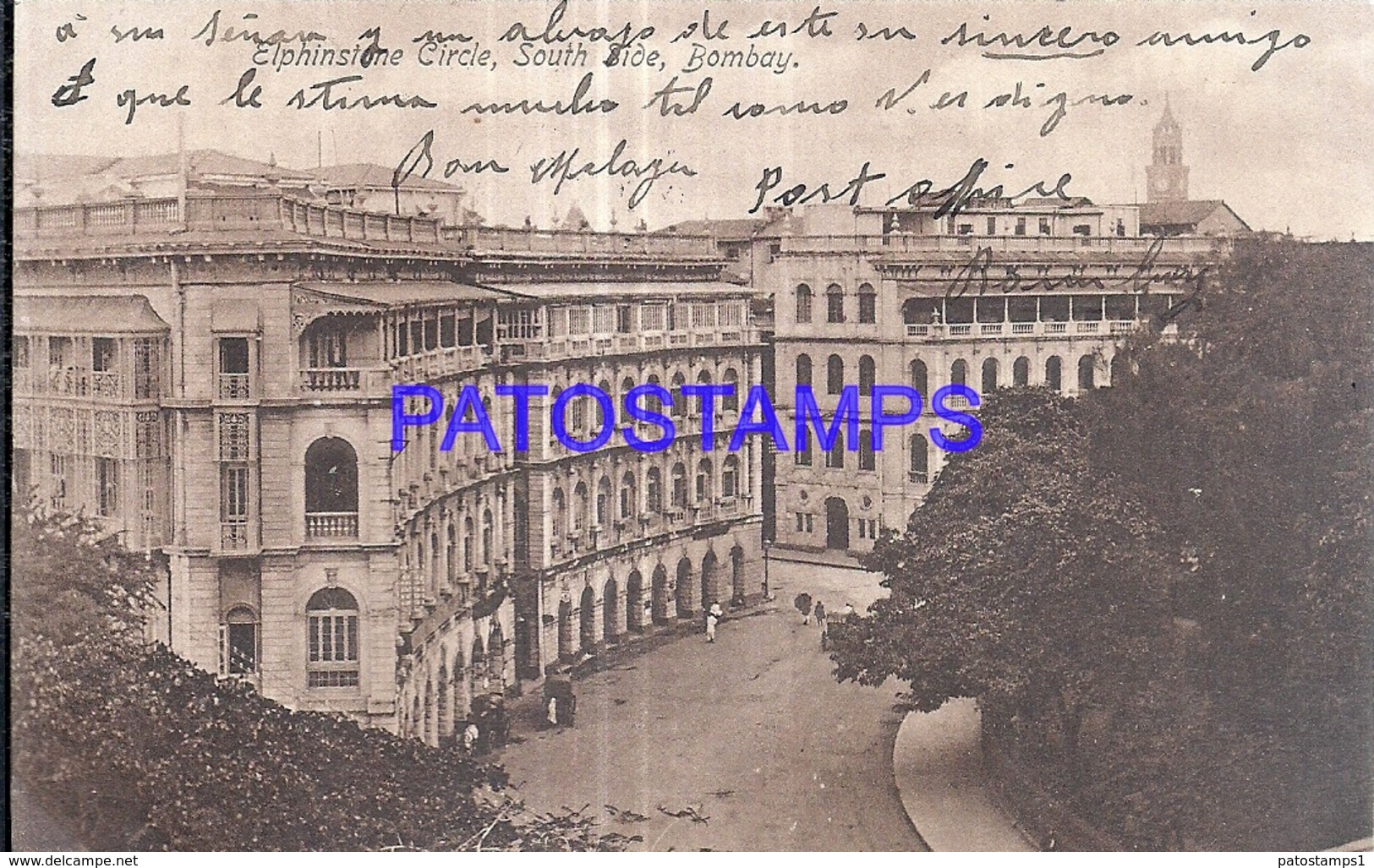 128512 ASIA INDIA BOMBAY ELPHINSTONE CIRCLE SOUTH SIDE CIRCULATED TO ITALY POSTAL POSTCARD - Indien