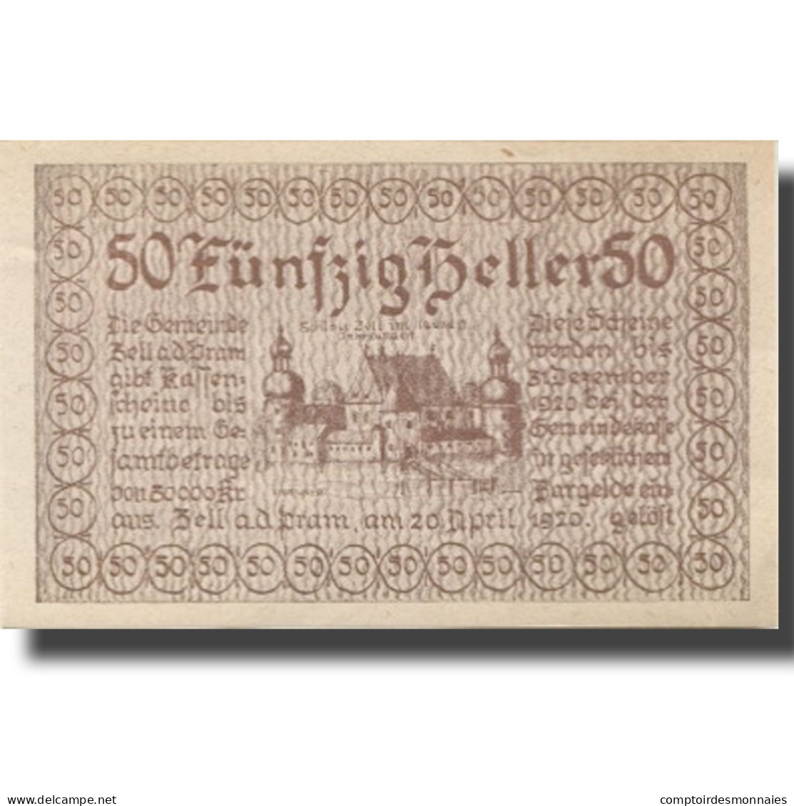 Billet, Autriche, Zell An Der Pram, 50 Heller, Château, 1920, SPL Mehl:FS 1271a - Oostenrijk