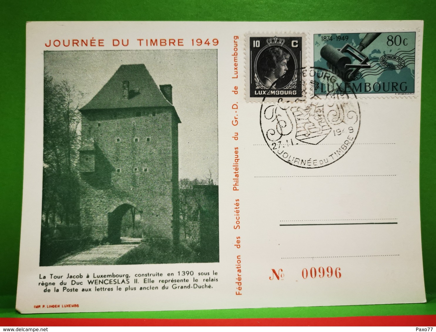 Luxembourg, Journée Nationale Du Timbre 1949 - Herdenkingskaarten