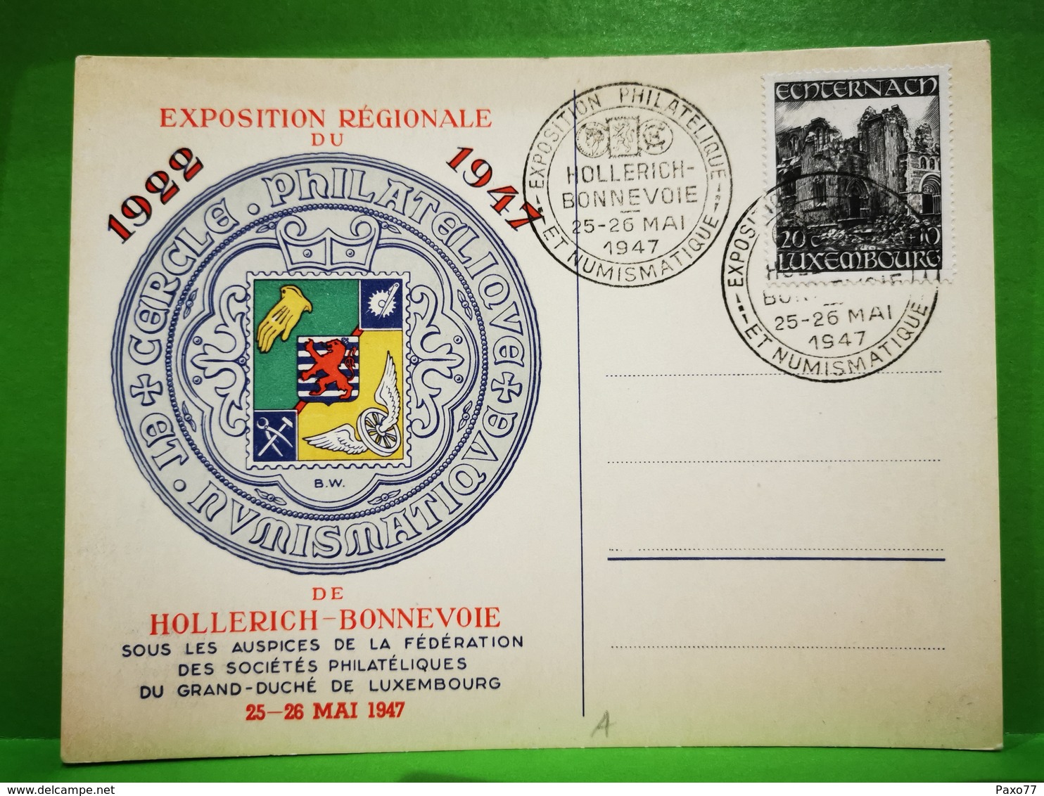 Luxembourg, Exposition Régionale Du Cercle Philatélique De Hollerich-Bonnevoie 1947 - Herdenkingskaarten