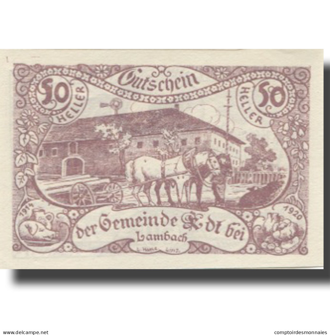 Billet, Autriche, Lambach, 50 Heller, Ferme, 1920, 1920-11-30, SPL, Mehl:FS 151b - Oesterreich