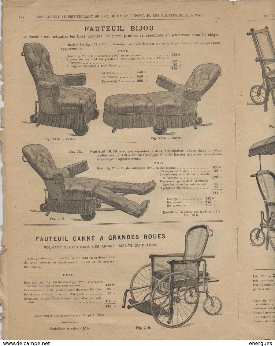 Catalogue Dupont, 1902, Lits, Fauteuils, Voitures Pour Malades Et Blessés, Table à Speculum,, Gynécologie,  Voiture Atte - Matériel Et Accessoires