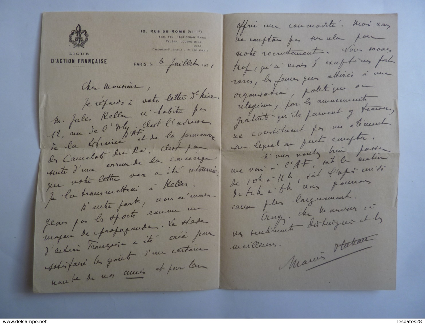 AUTOGRAPHE  Emblème  LIGUE D'ACTION FRANCAISE 1921  JAN 2020 GERA  ALB - Andere & Zonder Classificatie