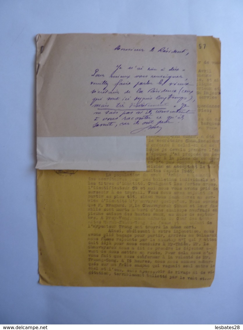 AUTOGRAPHE REPUBLIQUE FRANCAISE INDOCHINE "REQUETES" à M. Le RESIDENT  PREY-VENG 1941  CAMBODGE  JAN 2020 GERA  ALB - Autres & Non Classés