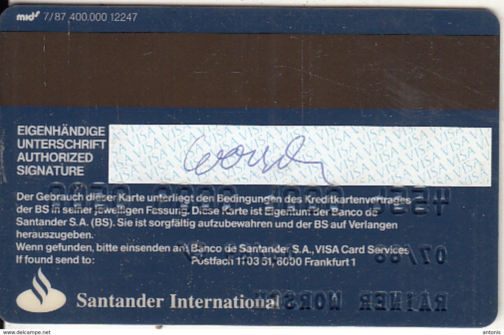 GERMANY - 1988 Olympic Games, Santander International Bank(reverse Mids), Classic Visa, 07/87, Used - Carte Di Credito (scadenza Min. 10 Anni)