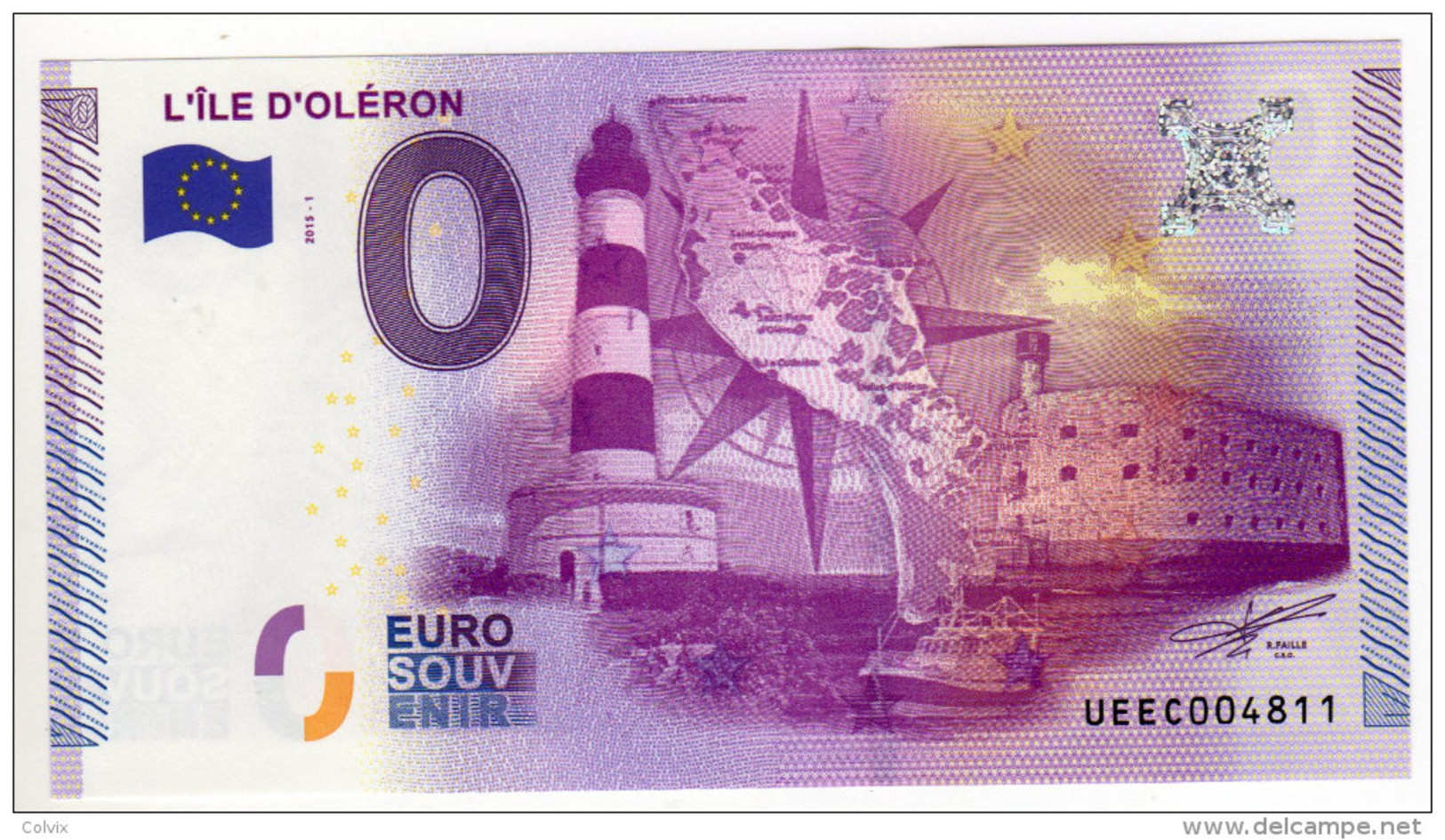 2015-1 BILLET TOURISTIQUE FRANCE 0 EURO SOUVENIR N° 004815 L'ILE D'OLERON Tirage 5 000 Ex - Privatentwürfe