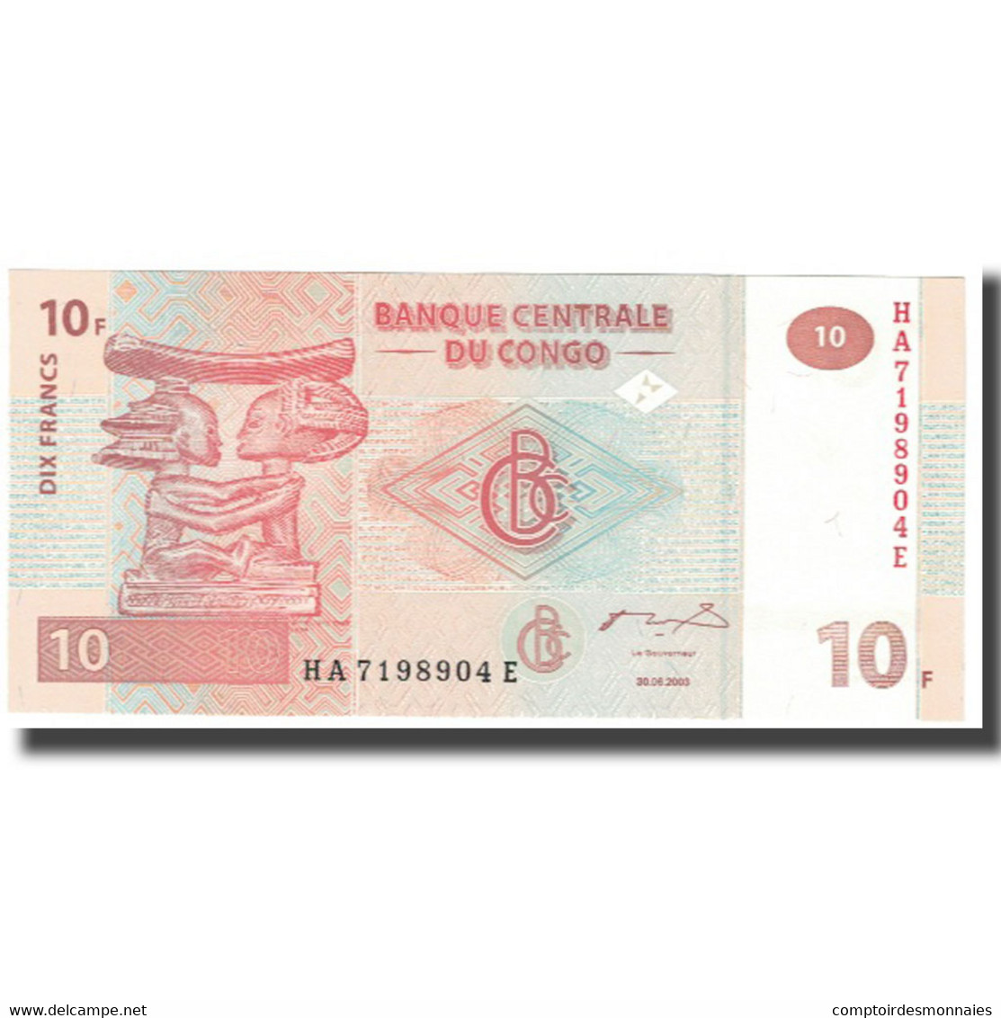 Billet, Congo Republic, 10 Francs, 2003, 2003-06-30, NEUF - Republik Kongo (Kongo-Brazzaville)