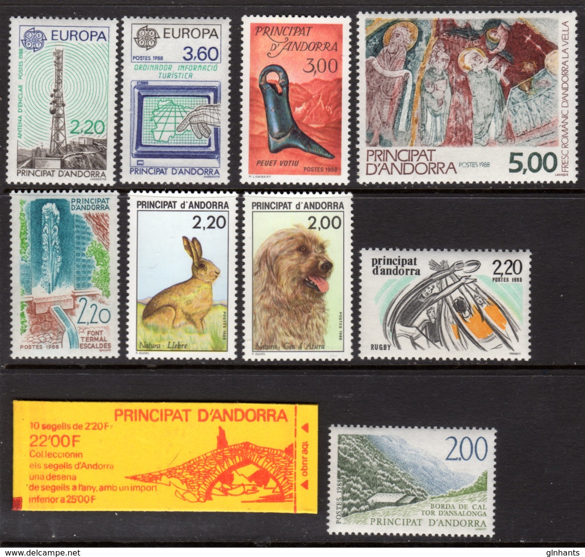 FRENCH ANDORRA - 1988 COMPLETE YEAR SET INCLUDING BOOKLET FINE MNH ** SG F389 - F397, SB2 - Collections